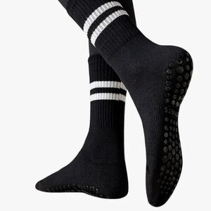 Black and White Striped Gripped Socks